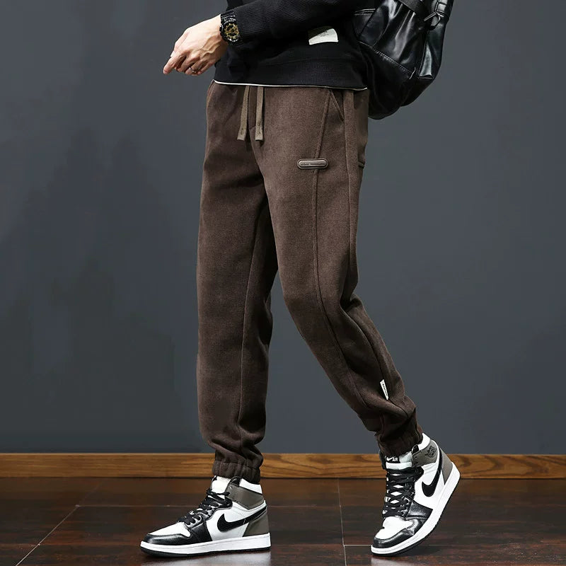 Kişilər üçün 2025-ci ilin yaz və payız şalvarları Yeni Stil, Yun astarlı məxmər gündəlik şalvarlar, Boş Fit, İdman şalvarları, Uzun şalvarlar, Dəbli