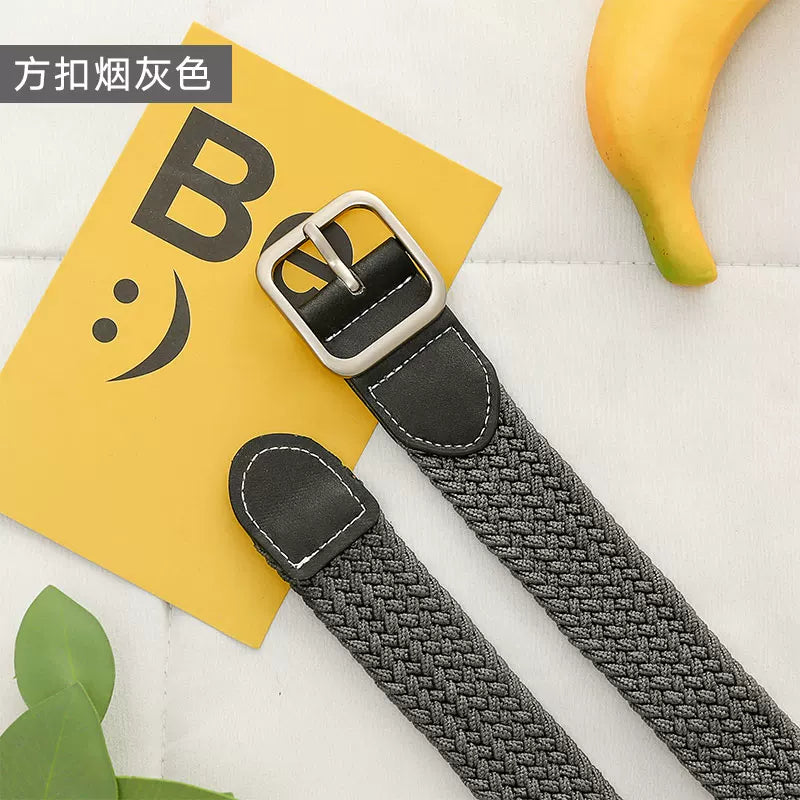 Kətan kəmər, qadın üçün deşiksiz toxunmuş elastik kəmər, Koreya üslubunda, dekorativ, uniseks nazik kəmər, tələbə gündəlik parça kəmər