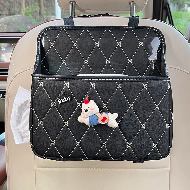 Cartoon style car tissue box, a multifunctional tissue organizer for the backs of car seats, is an essential item for organizing car interior items.