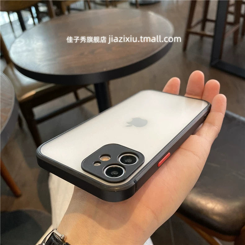Apple 12 üçün uyğun sadə qara və ağ mobil telefon qutusu düz kənar iphone11 qoruyucu örtük 16promax cüt 15pro şəffaf 13 ziddiyyətli rəng 14 hər şey daxil olmaqla kənar XR mobil telefon qutusu 8plus
