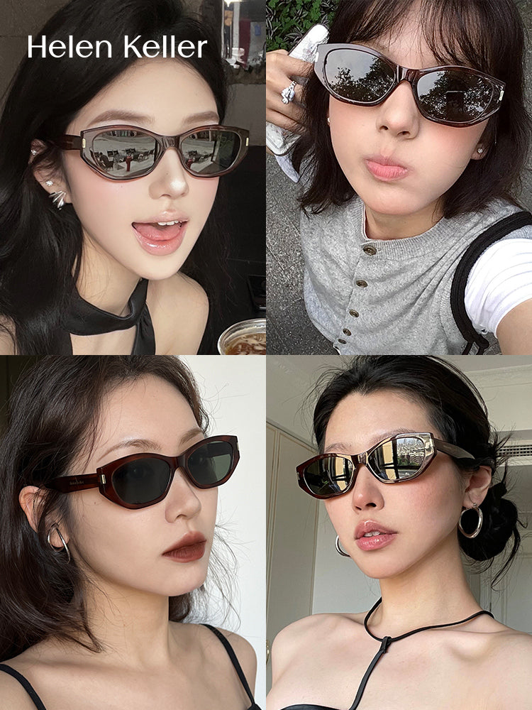 [Coco Mirror] Helen Keller Moda Pişik Gözlü Gün Eynəkləri Qadın Trendy Dar Çərçivə Anti-UV Günəş Eynəyi H2606