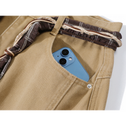 Cholisa xaki cins şalvar, qadın payız 2025 yeni stil yük şalvarı, Amerikalı cazibədar qız dizaynı, yüksək belli uzun şalvar