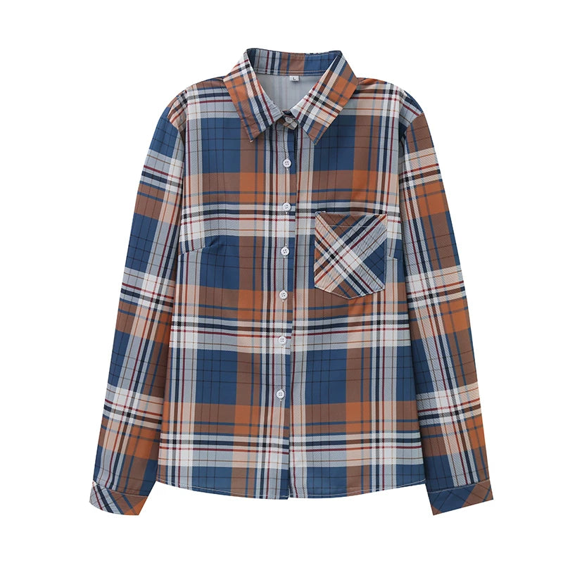 Plaid köynək qadın uzunqol yeni Koreya üslublu retro Honq Konq üslublu alt köynək böyük ölçülü yaz və payız təsadüfi tək geyimli gödəkçə