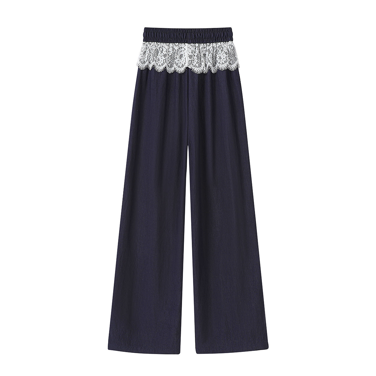 Qiaolisha yüksək belli arıqlama üçün geniş ayaqlı düz gündəlik şalvar, yeni yay stili, krujeva bəzəkli, Tencel uzun şalvar.