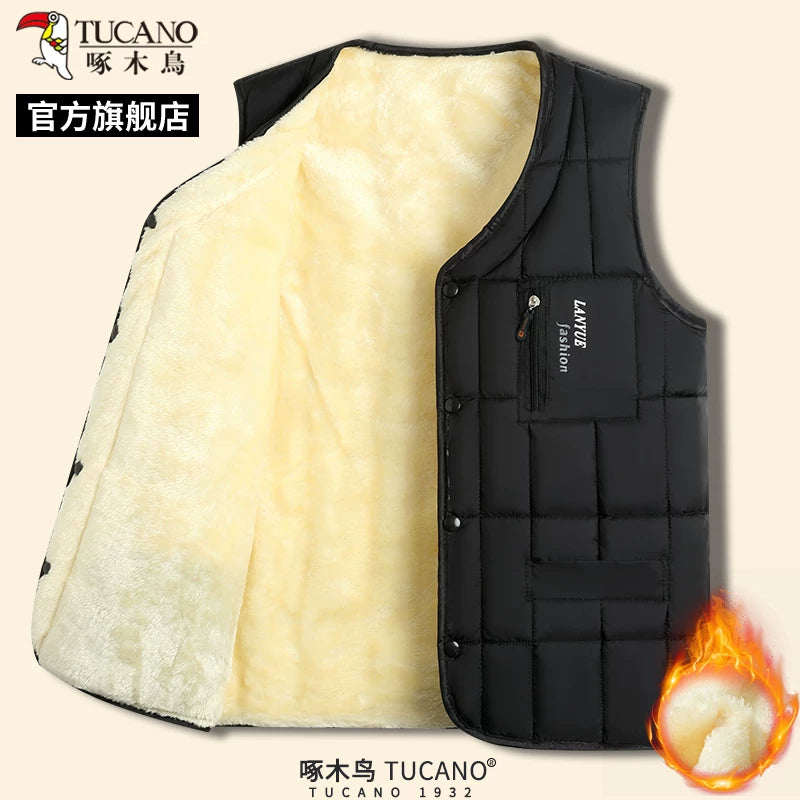 Woodpecker 2025 Qış Yeni Kişilər üçün Yun Astarlı Qalın Jilet, Orta Yaşlı və Yaşlı Atalar Üçün Üst Geyim, İsti Jilet C