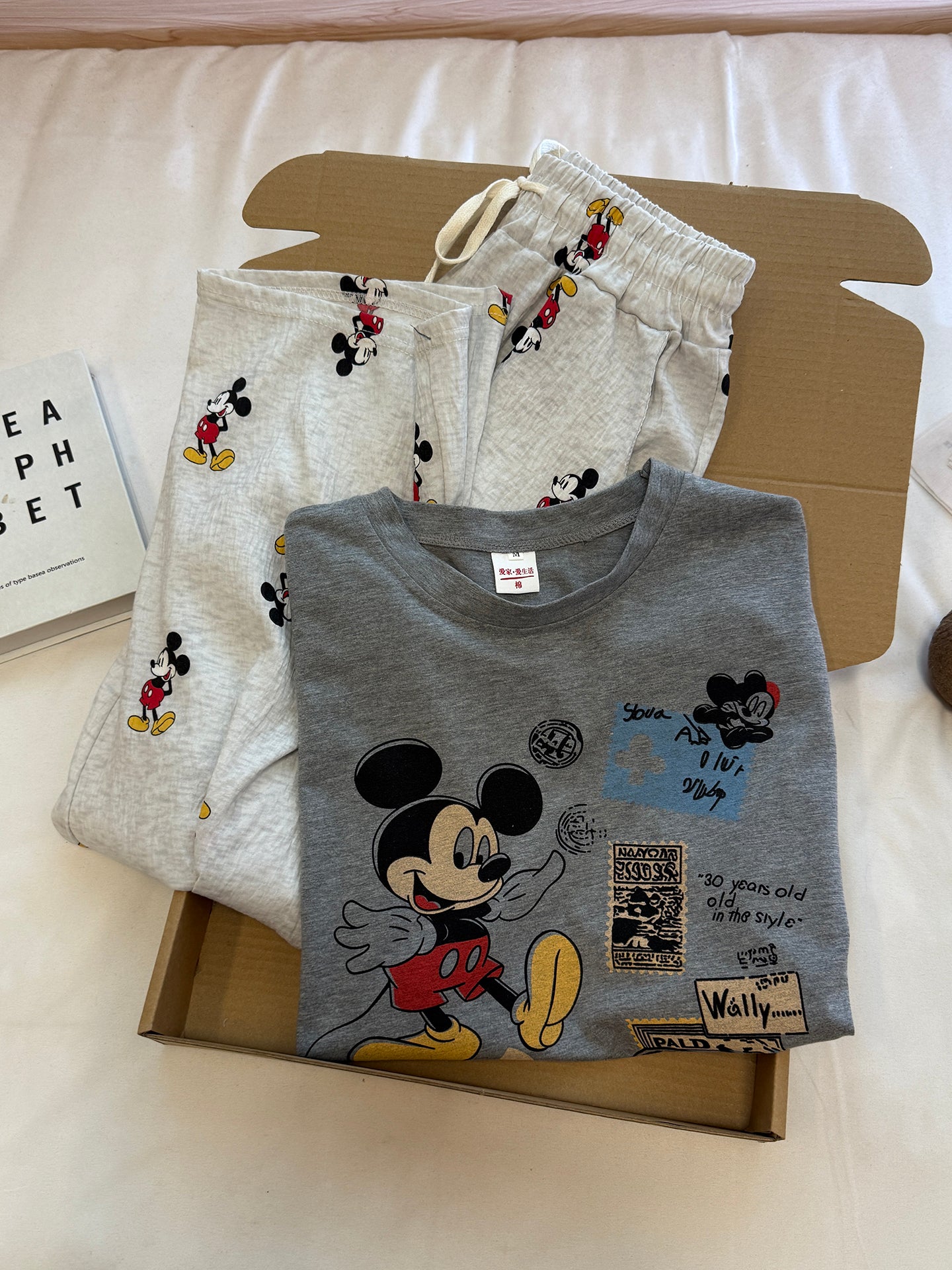 Qadınlar üçün yay daranmış pambıq qısaqol sərin böyük ölçülü pijama çöldə geyilə bilər 2026 yeni cizgi filmi Mickey kostyumu ev paltarı