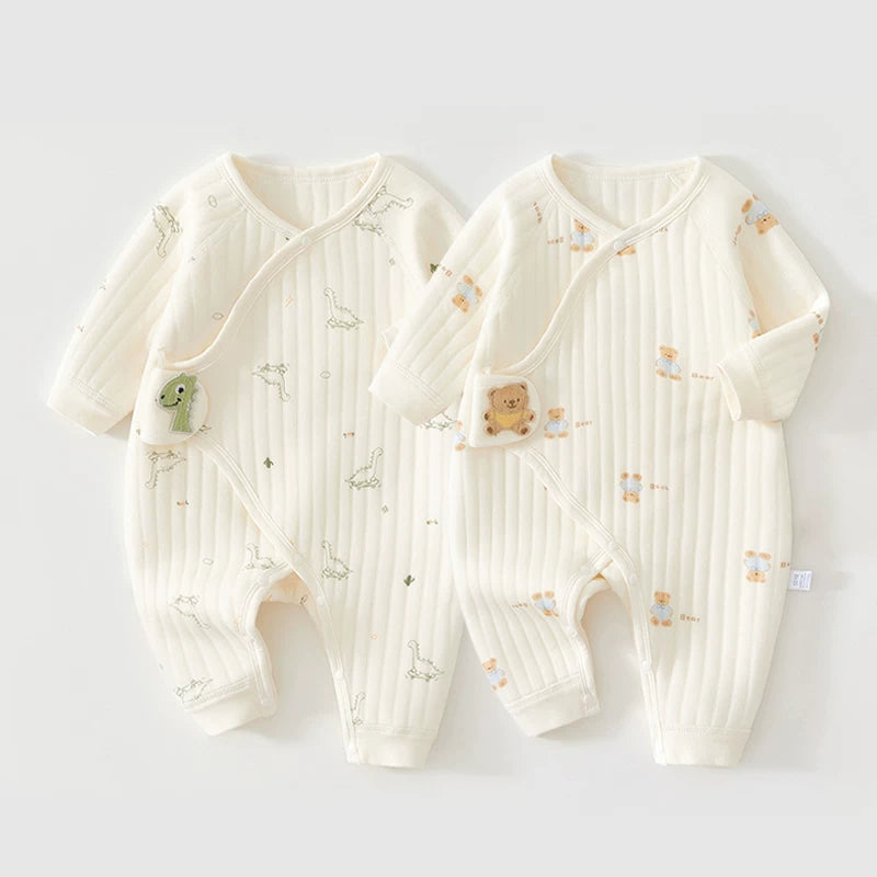 2 hissəli yeni doğulmuş körpə geyimləri dəsti, payız və qış bodiləri, təmiz pambıqdan isti və qalınlaşdırılmış körpə pijamaları, qış kombinezonları