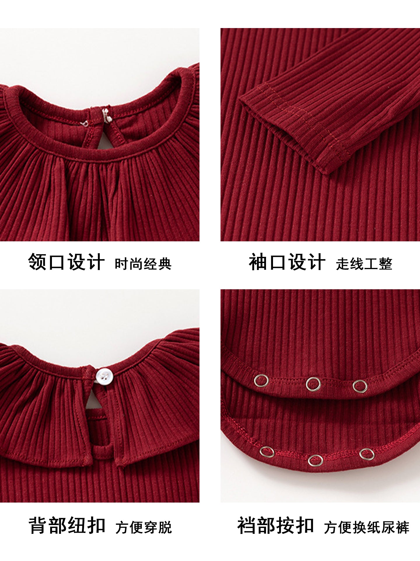 Qızlar üçün Fransız Uamtor Payız Körpə Onesi, Tam Ay/100 Günlük Şahzadə Romperi, Qırmızı Bəzəkli Kostyum