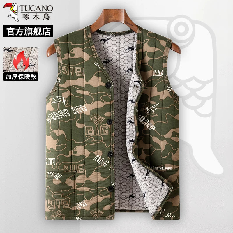 Woodpecker 2025 Qış Yeni Kişilər üçün Yun Astarlı Qalın Jilet, Orta Yaşlı və Yaşlı Atalar Üçün Üst Geyim, İsti Jilet C