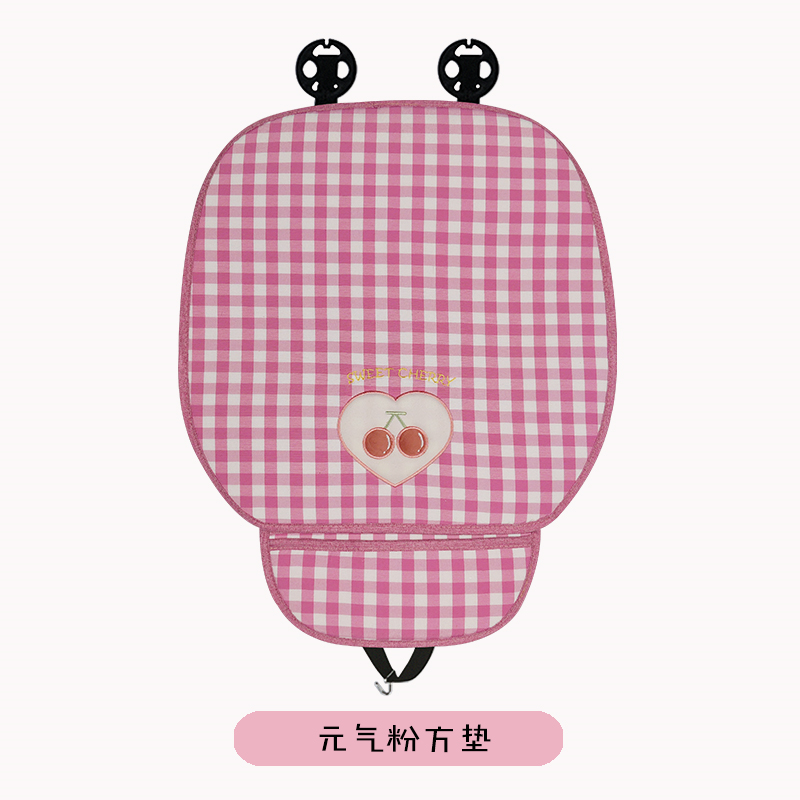Checkered Cherry Car Seat Cushion, All Seasons, Linen One Piece, Goddess Style Seat Cover, Semi-Folded, Suitable for Winter and Summer Use