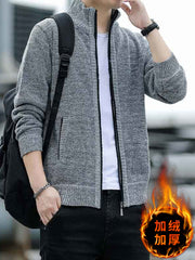 2025 Payız/Qış Yeni Kişi Trikotaj Gödəkçəsi, Yun astarlı, Qalın, Gündəlik, Çoxfunksiyalı, Dik Yaxalı Kardiqan Sviter