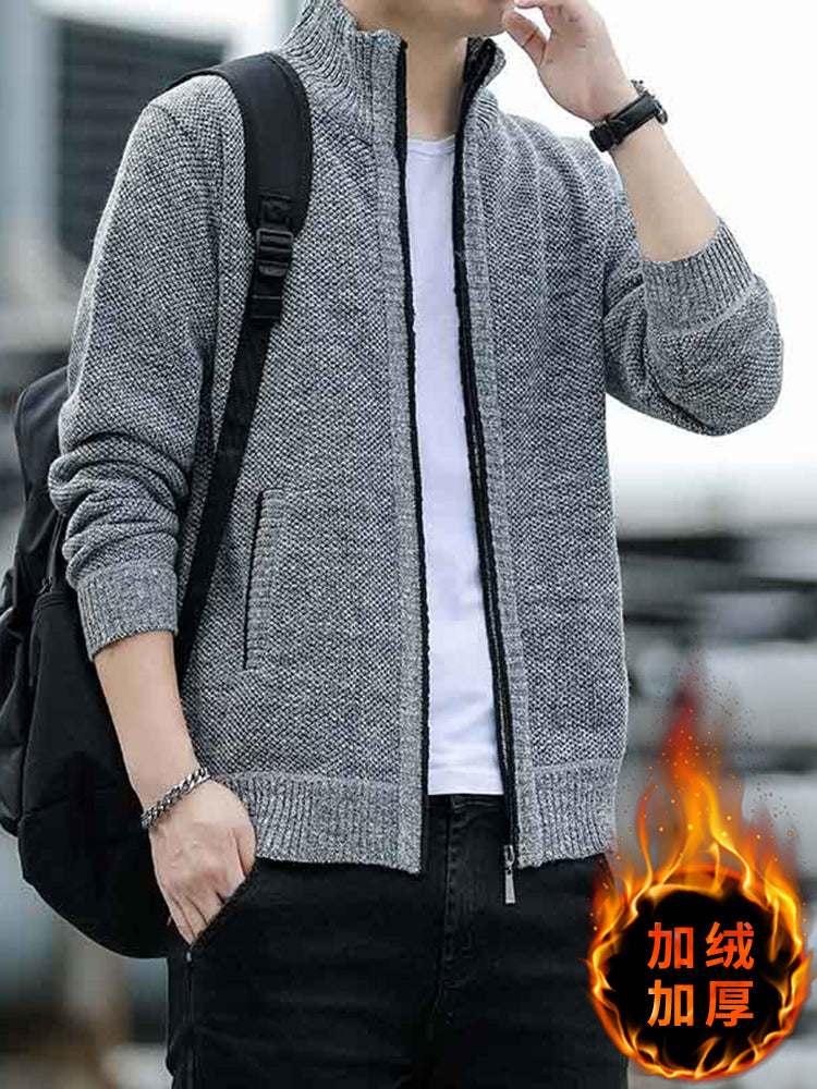 2025 Payız/Qış Yeni Kişi Trikotaj Gödəkçəsi, Yun astarlı, Qalın, Gündəlik, Çoxfunksiyalı, Dik Yaxalı Kardiqan Sviter