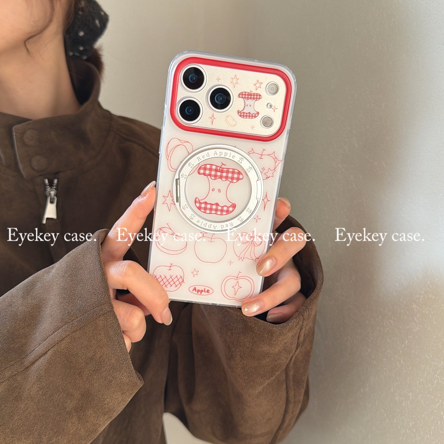 eyekey·ins qraffiti qırmızı alma şokoladlı pudinq iphone17pro max mobil telefon qutusu Apple 15 yeni pivot 16 fırlanan 360 mötərizə 17pro yıxılmağa qarşı yumşaq qabıq