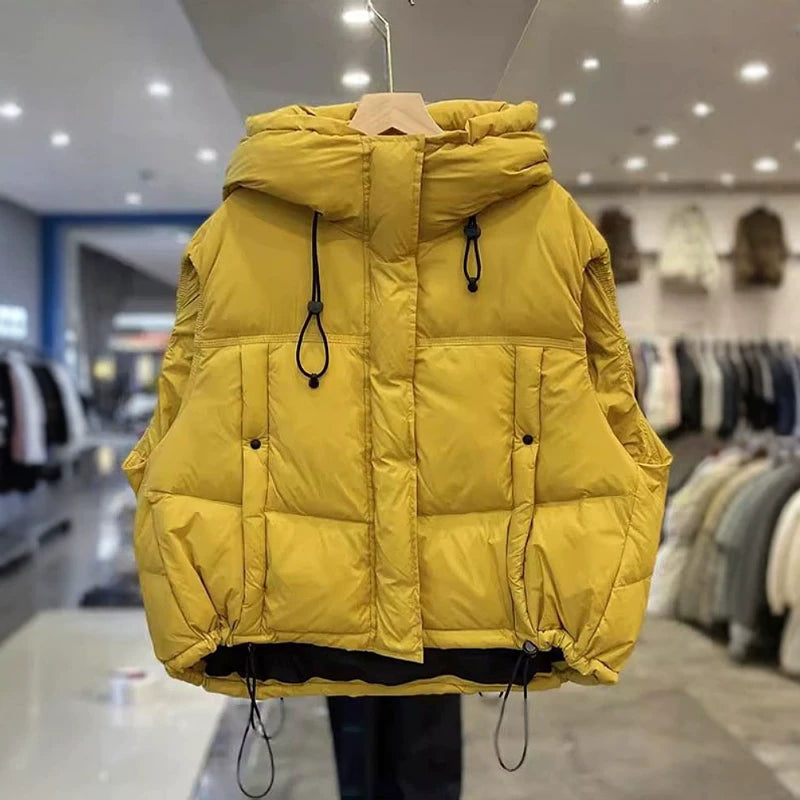 Qadınlar üçün böyük ölçülü, yüksək keyfiyyətli qara pambıq jilet, 2026-cı ilin payız/qış yeni moda, arıqlama üçün, geniş, isti jilet/üst geyimi.