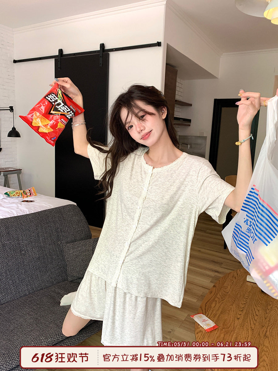 Xinbangbang Homedress şirin krujeva qısaqol pijama qadınlar üçün yay rahat və dəriyə uyğun gündəlik ev geyimi