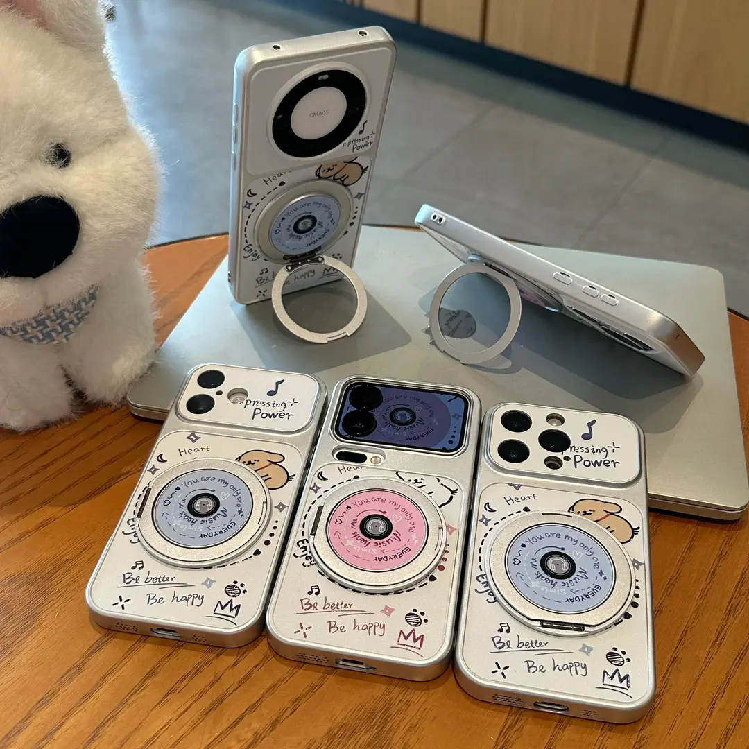 Apple 17promax cib telefonu qutusu Huawei mate60pro yaradıcı pura70 sevimli OppoReno15 cizgi filmi vivos30 qız Xiaomi 17 düşməyə qarşı yumşaq üçün uyğun CD puppy fırlanan stend