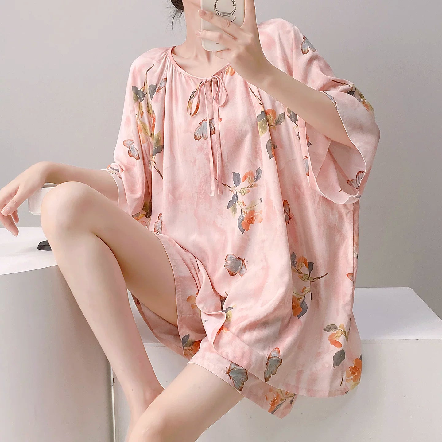 Qadınlar üçün yeni Çin üslublu retro pambıq ipək pijama, yay qısaqol şort, boş və geyilə bilən, yüksək səviyyəli ev paltarı dəsti
