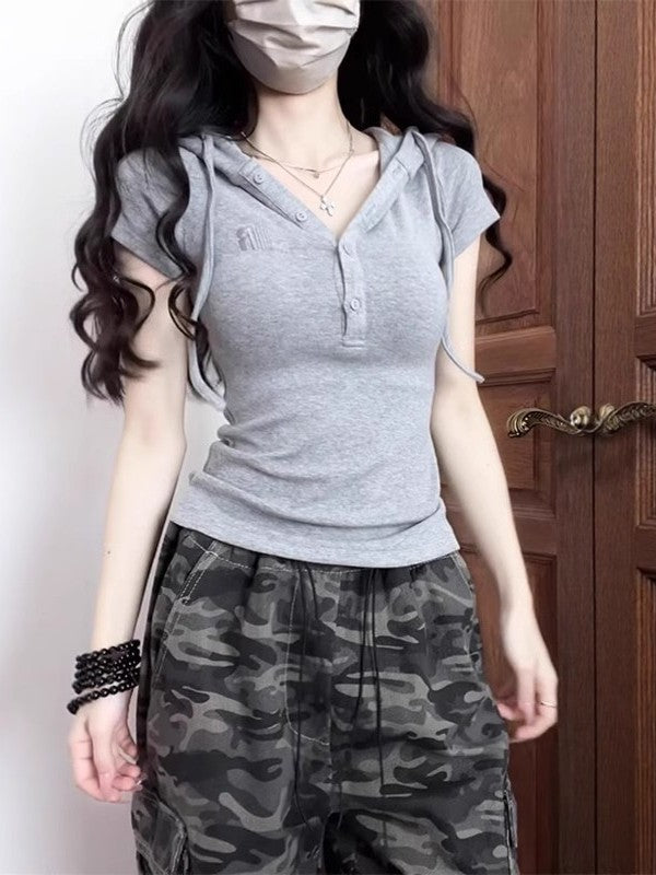 Qadınlar üçün Böyük Ölçülü, İncə, Saf Pambıq Başlıqlı Qısa Qollu Futbolka, Yay, Unikal Dizayn, Beli Müəyyən Edən Top