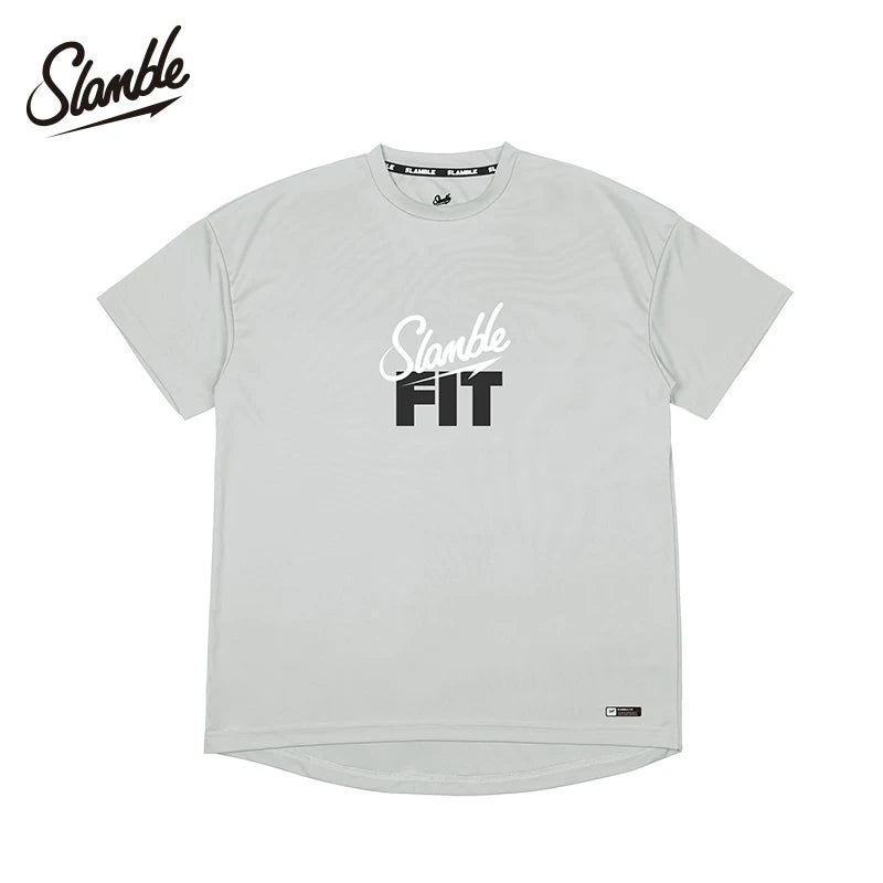 SLAMBLE yay yeni FIT qısaqol kişi köynəyi, dəyirmi boyunlu, tez quruyan nəfəs alan fitnes qaçış məşq forması