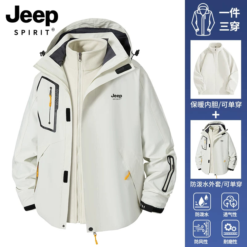 JEEP Kişilər üçün 2025-ci il Yeni Model Yaz, Payız və Qış Üçlü Birdə Yun Astarlı Qalın Kişi Üst Geyimləri