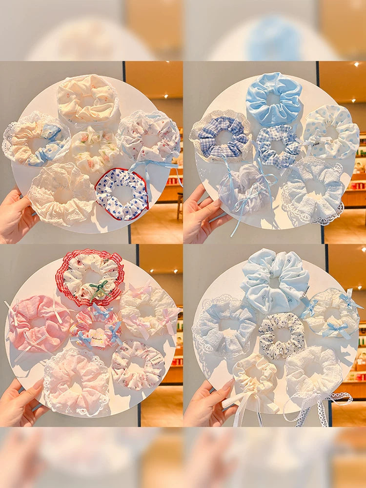 Sevimli tənbəl üslubda krujeva qalın bağırsaq saç üzük qızın yay topu baş bandı yüksək at quyruğu saç ipi baş geyimi
