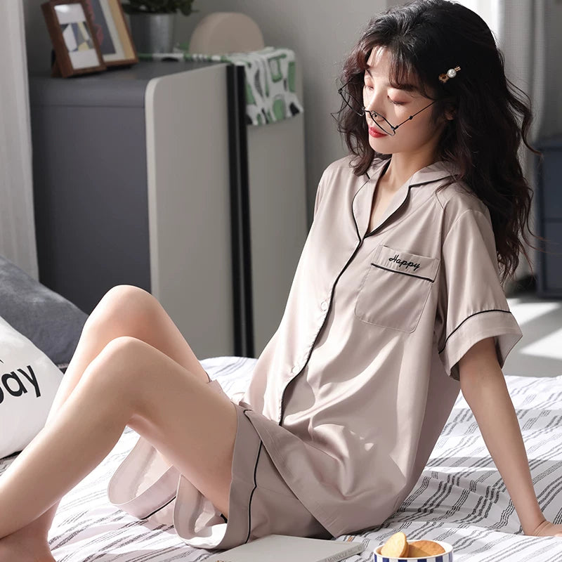 Qadınlar üçün Catman buz ipək pijama yay sərin qısaqol şort xaricində geyilə bilər yay ev paltar dəsti 2026 yeni stil