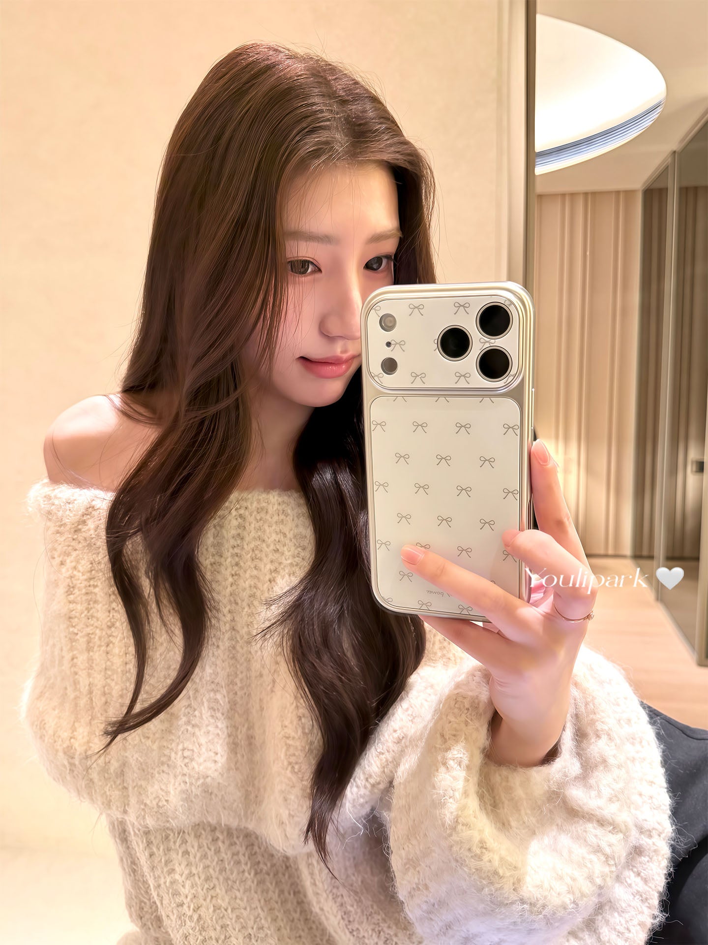Yuri Park ins Koreya qızı zərif mirvari ağ xətt yay 17 17pro Apple 17ProMax mobil telefon qutusu iPhone16 hər şey daxil 14 yeni 16Promax qoruyucu örtük