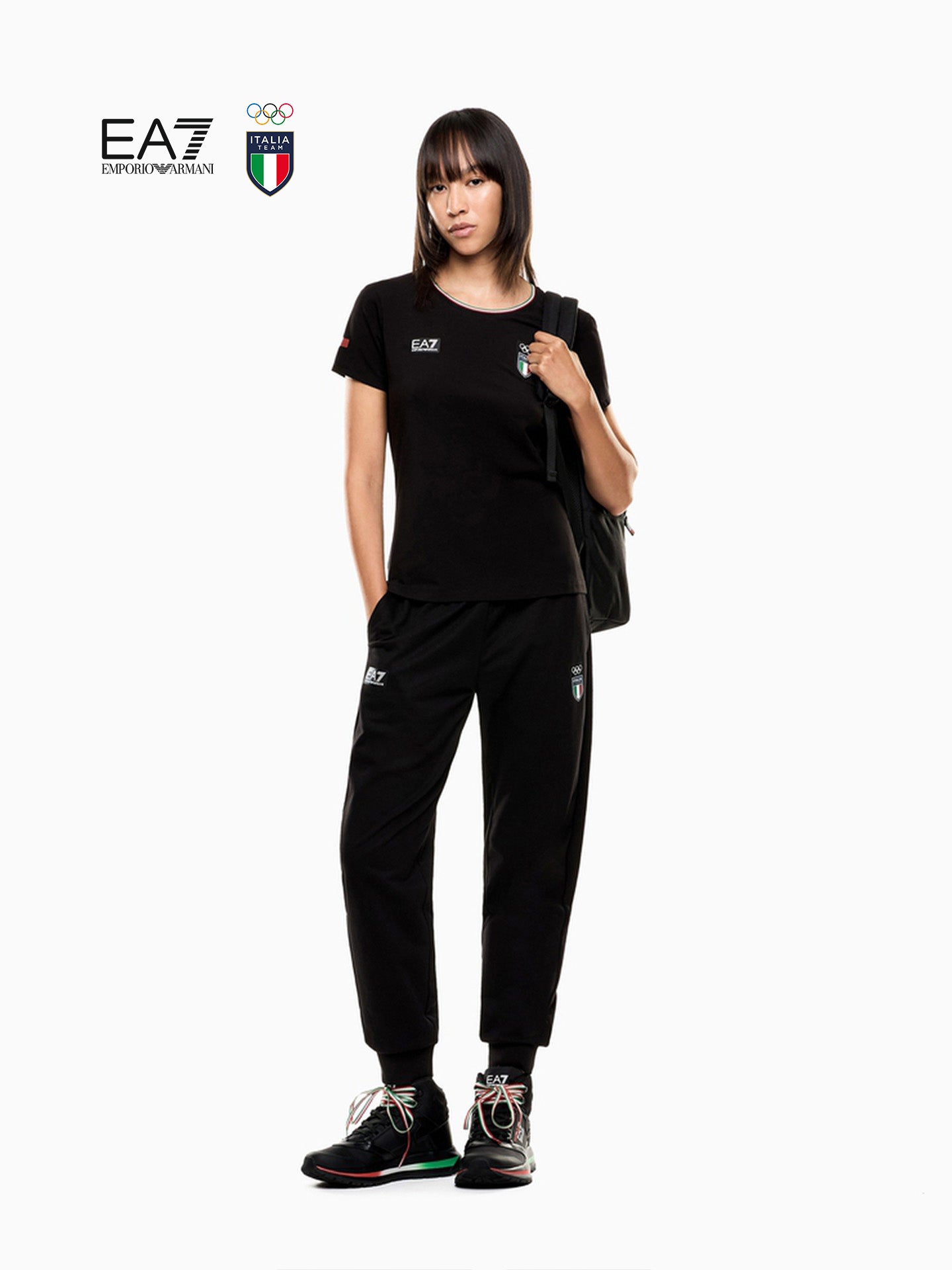 EMPORIO ARMANI EA7 Qış Yeni Qadın Dəyirmi Yaxalı Dartılan Pambıq Qısa Qollu İdman Məşq Köynəyi