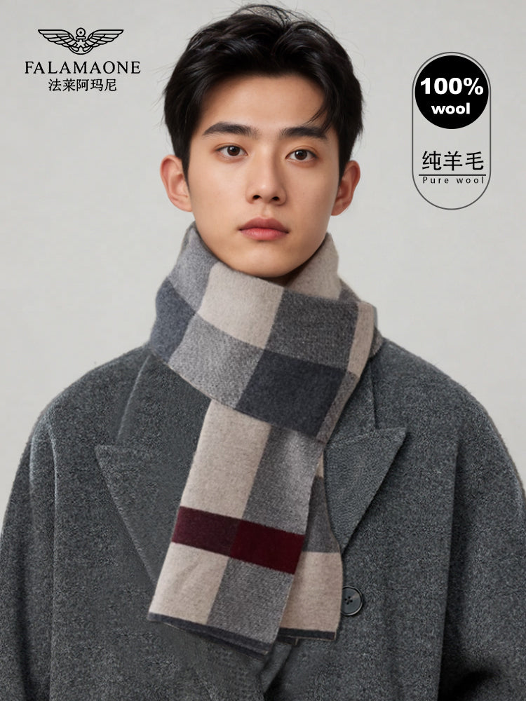 Armani Kişilər üçün Saf Yun Şarf 2025 Yeni Stil Payız/Qış Damalı İsti Qalın Boyunlu Şarf Sevgili Üçün Hədiyyə