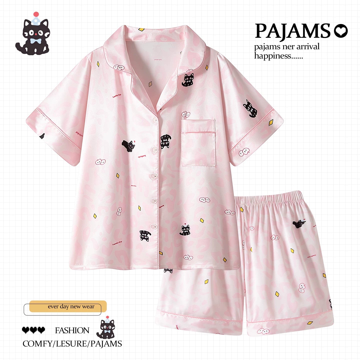 Çəhrayı zolaqlı polka nöqtəli bala şirin buz ipək pijama qadınlar üçün yay nazik qısaqol sevimli qız ev paltarı yay
