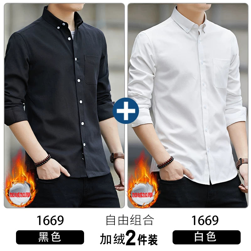 Kişilər üçün uzunqol köynək, gənclik üslubunda, boş forma, dəbli brend, yüksək səviyyəli Oksford parça, düz rəng, payız geyimi, gündəlik üst geyim.