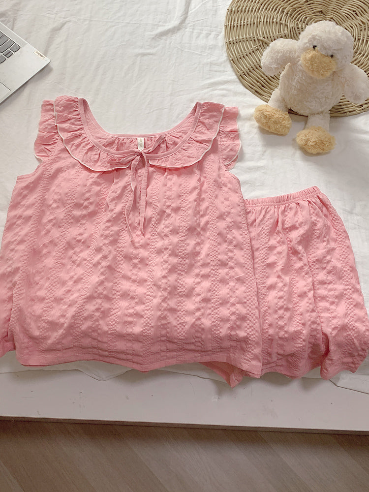 Qadınlar üçün döş yastıqları olan pijama, yay buludlu pambıq tekstura, asma şort, jilet, üst geyim, ev geyimi dəsti