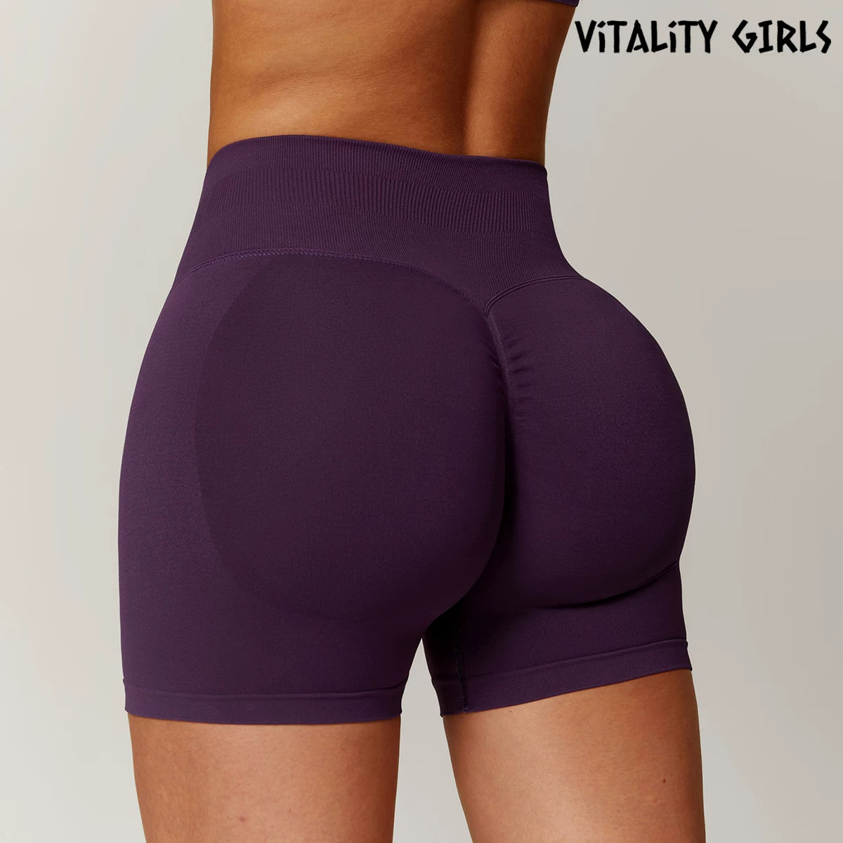 Vitality Qızlar Avropa və Amerika Dikişsiz Yoqa Şortu Şaftalı Kalça qaldıran Yüksək Bel Qarın Nəzarəti Fitnes İdman Şortu Qadınlar