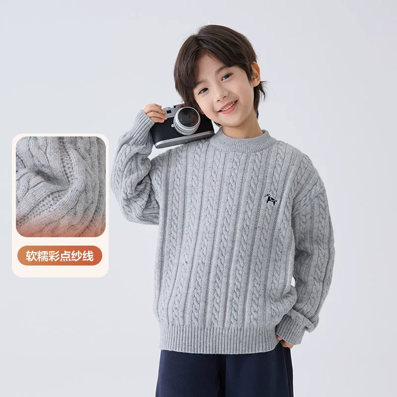 Hai Ma uşaq geyimləri oğlanlar üçün qırmızı sviter qış geyimi 2025 yeni stil üst daxili təbəqə Yeni il uşaq yun sviteri qalınlaşdırılmış