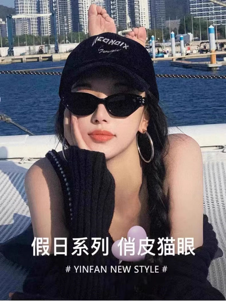 GM polarizasiyalı gün eynəkləri, qadınlar üçün yüksək səviyyəli gün eynəkləri, Jennie'nin eyni stili, kiçik çərçivəli pişik gözü anti-UV miyopiya eynəkləri