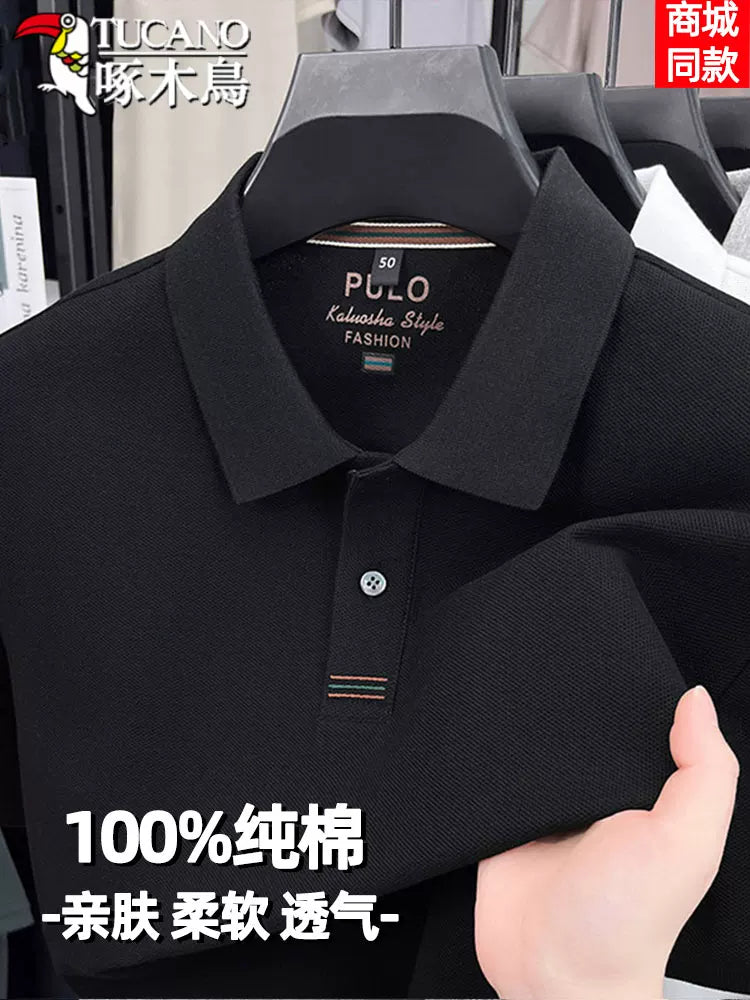 Ağacdələn 100% pambıqdan qısaqol yaxalı kişi POLO köynəyi gündəlik işgüzar naxışlı, yuyulmuş boş top