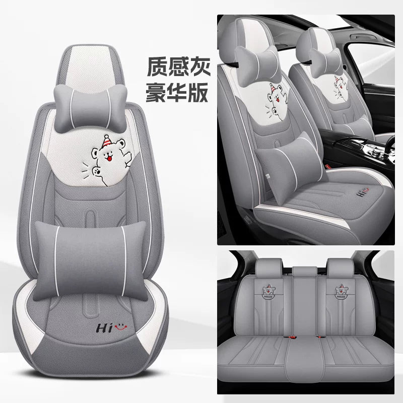 Avtomobil oturacağı yastıqları, qış kətan oturacaq üzləri, bütün mövsümlər üçün, tam örtüklü pambıq və kətan parça oturacaq yastıqları, cizgi filmi mövzulu oturacaq üzləri.