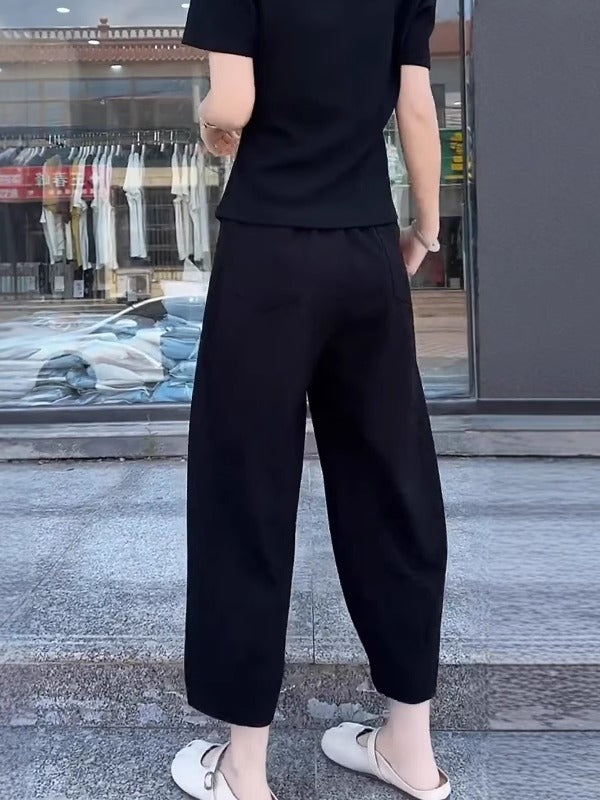 Qadınlar üçün böyük ölçülü dəbli düz ayaqlı gündəlik şalvarlar, bir az kök qızlar üçün yay bestselleri, arıqladıcı, geniş, pərdəli, qısa hərəm şalvarları