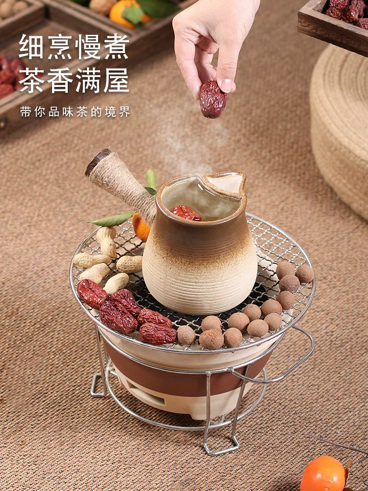 Qovrulmuş südlü çaydan, qazan, soba, çaydan, soba dəsti, aksesuarlar komplekt, qışda böyük tutumlu, quruda yandırmaq olar