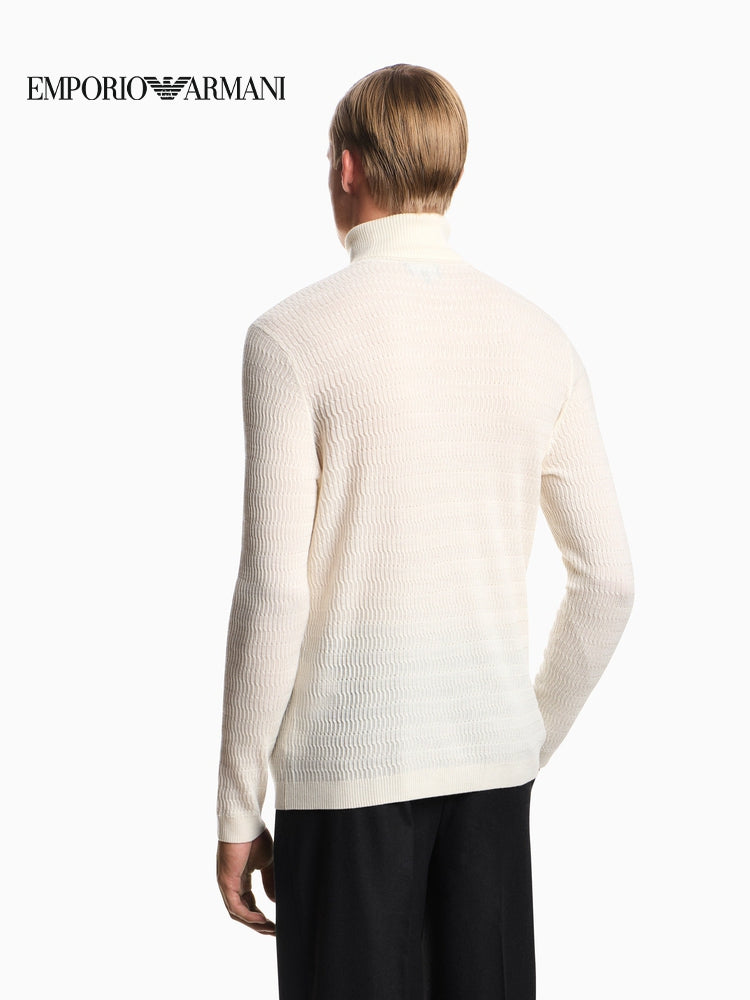 EMPORIO ARMANI/Armani Winter New Men's High Collar Wool Cable Knit Sweater