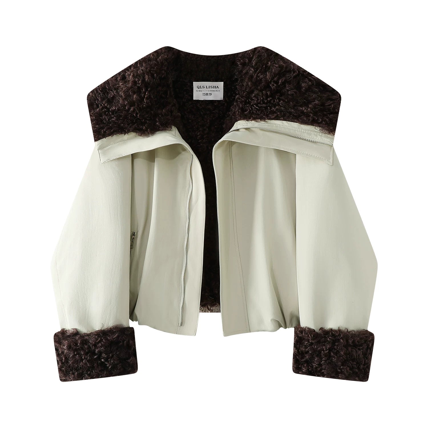 Cholisa qadın üçün geridönən quzu yunundan isti palto, 2025 yeni model, unikal və gözəl, qalınlaşdırılmış qısa qış gödəkçəsi.