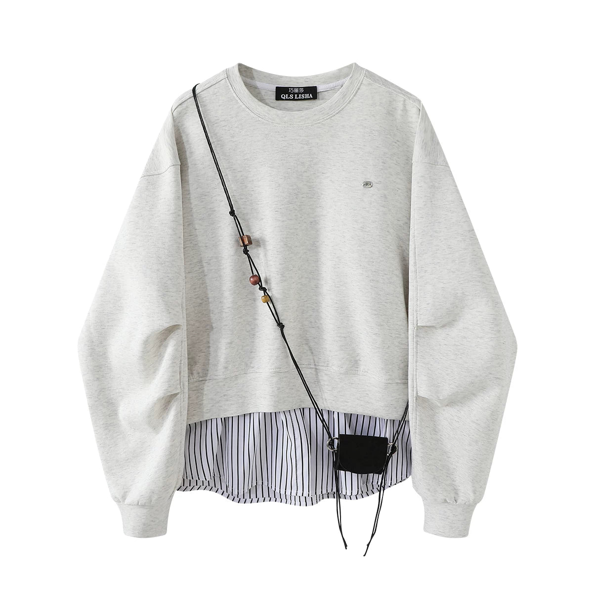 Chorissa Tünd Göy Süni İki Parçalı Kruvaziyer Yaxalı Qadın Sviter, Yaz və Payız, Amerika Retro Stil, Rəngli Zolaqlı Top