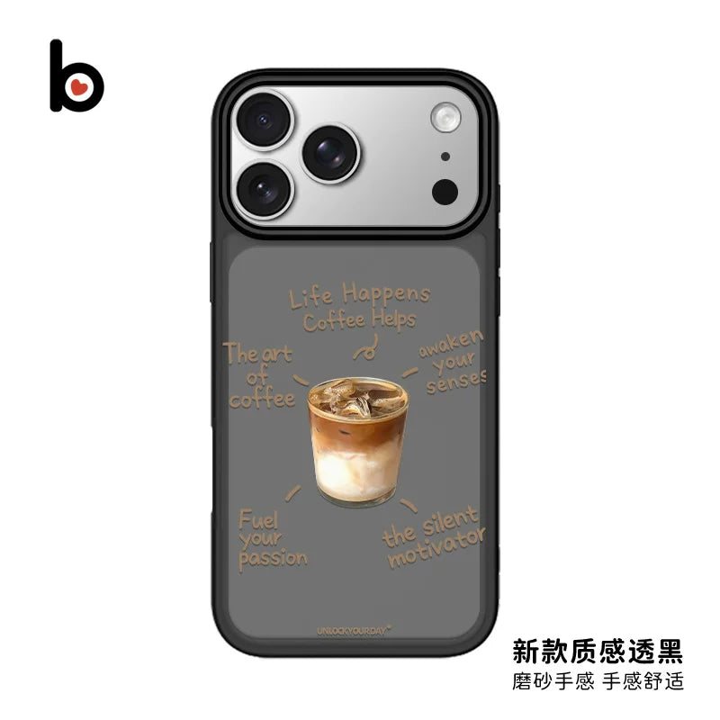 Bir fincan buz üçün uyğundur Amerika iPhone17promax mobil telefon qutusu Apple 16pro cüt Xiaomi 15pro maqnit 14 yeni stil 13 qara şəffaf niş yaradıcı sadə latte qəhvə 12