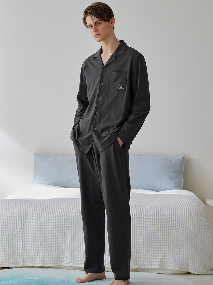 Fenton Kişi Pijama Yaz və Payız Nazik Pambıq Uzunqol Kostyum Böyük Ölçülü Gündəlik Boş Kişi Pambıq Ev Geyimi