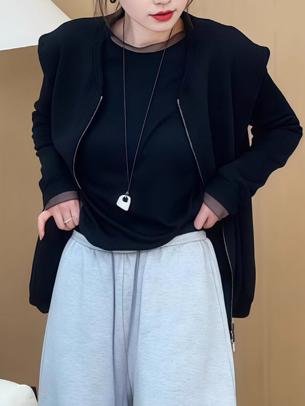 Qadınlar üçün 2026-cı il yaz böyük ölçülü fermuarlı qolsuz çoxfunksiyalı jilet, şık 3D köftə kənarlı büzməli