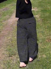 Qadınlar üçün böyük ölçülü, rahat stil, geniş bədən quruluşlu, qısa zolaqlı şalvar, 2026-cı ilin yayı, nazik, yüksək belli, dəbli, trendli, çoxfunksiyalı enli ayaqlı şalvar.