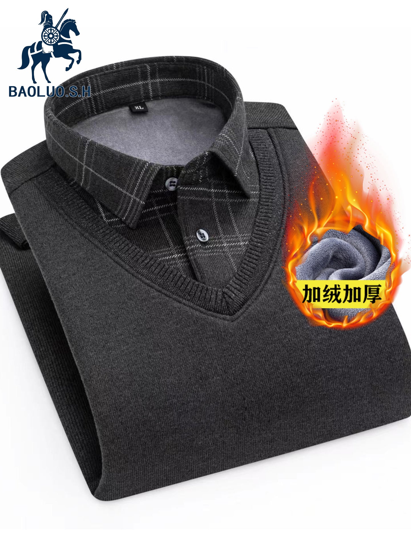 Paul Kişi İsti Köynək, Süni İki Parçalı, Yun Astarlı, Qalın Köynək Yaxalıqlı, Trikotaj Sviter, Böyük Ölçülü Üst Qat