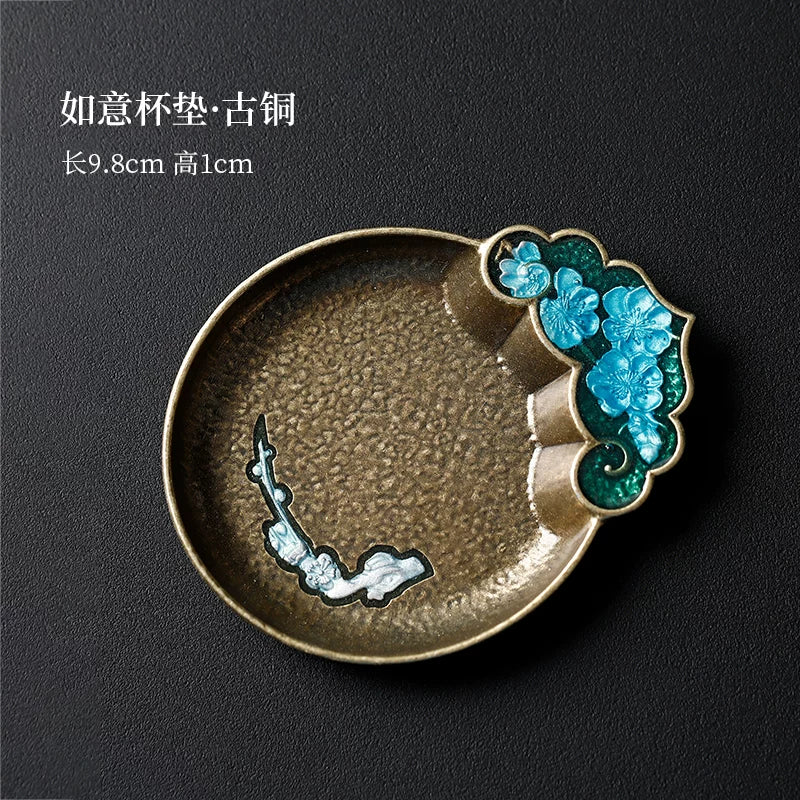 Cloisonné çay altlığı kreativ retro Yapon üslublu məişət kunq fu çay mərasimi aksesuarları istilik izolyasiyası sürüşməyə qarşı ərintili mis nəlbəki altlıq gəmisi