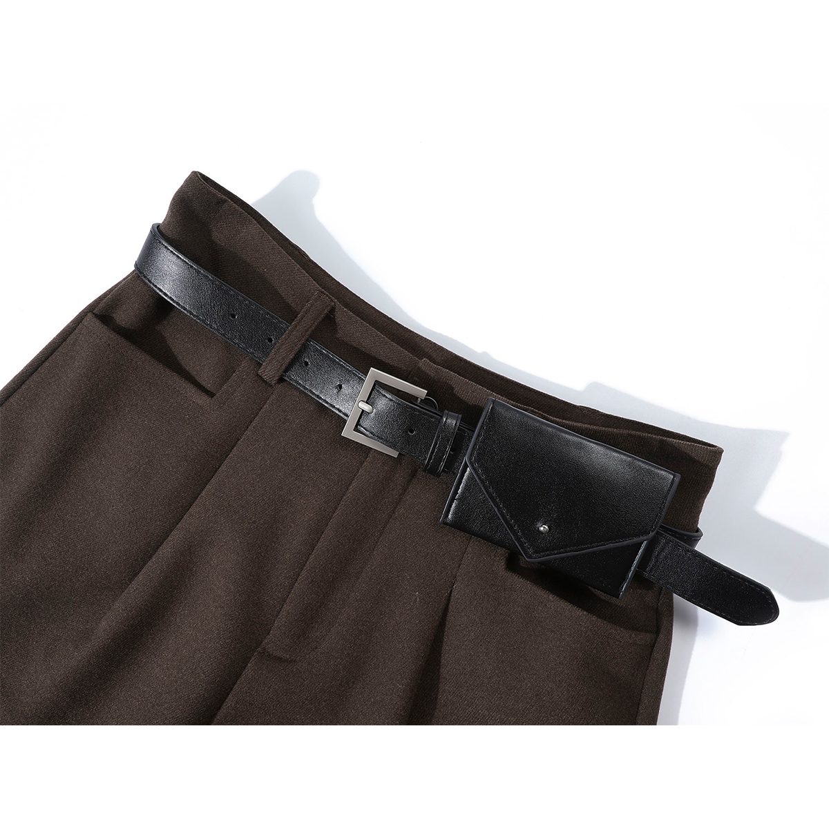 Cholisa Qadın Payız/Qış 2025 Yeni Model Yüksək Bel A-xətti Geniş Ayaqlı Qəhvəyi Maillard Qəhvəyi Gündəlik Şalvar