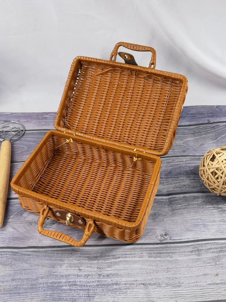 Təqlid rattan çamadan Yeni il toyu toy müşayiəti hədiyyə qutusu əl ilə toxunmuş foto rekvizit böyük retro qutu